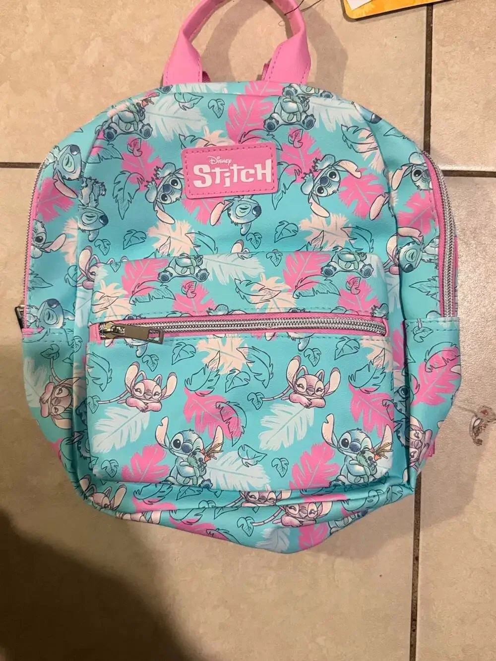 Disney Stitch Mini Backpack, Tropical Pink and Blue Print
